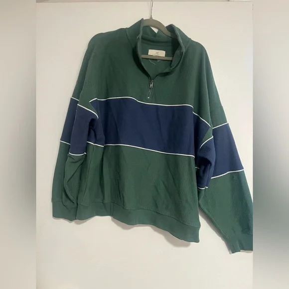 Thread & Supply Forest Green Pullover Quarter Zip Vintage 90’s Look Sweater Blue - Picture 1 of 7